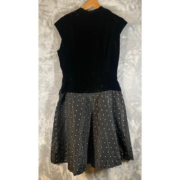 Vtg 1950s velvet taffeta cocktail dress L/XL silver atomic print rhinestone VLV - Picture 11 of 11
